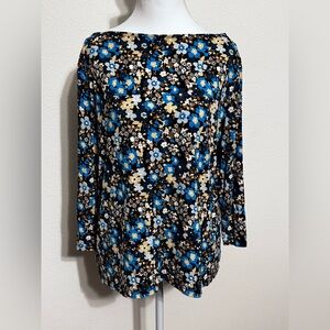 Ann Taylor Blue and Tan Floral Top